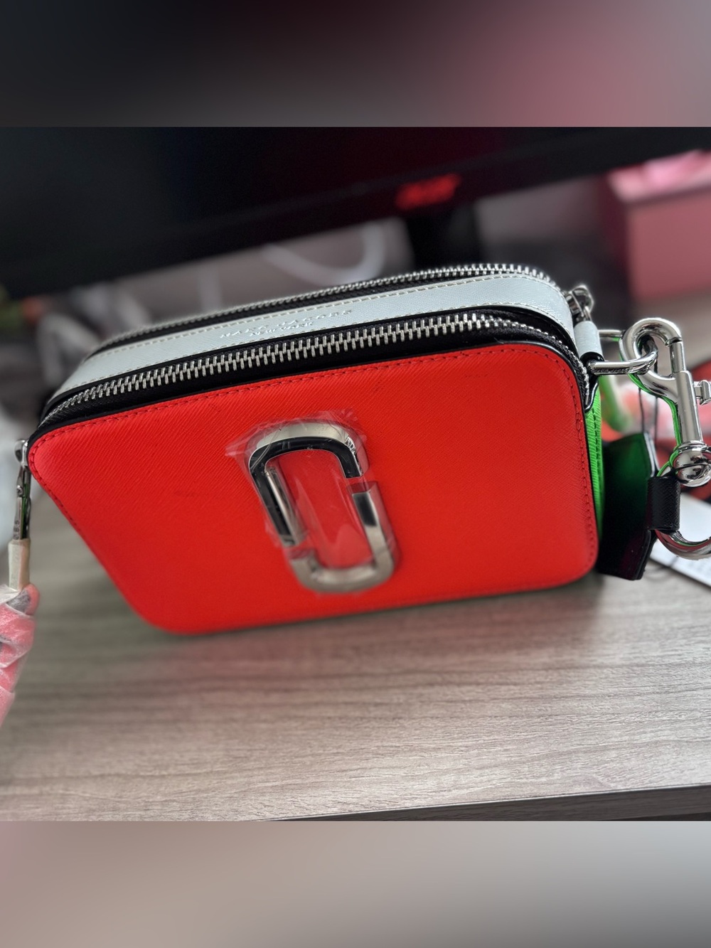 Marc Jacobs Small Double-J Camera Bag in Orange & Green neon